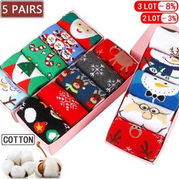 5 Pairs Men/Women Cotton Cartoon Christmas Socks Cute Santa Claus Elk Snow Funny Sock Happy Winter Year Socks Christmas Gift 211221