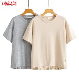 Women Solid Oversized Cotton T Short Sleeve O Neck Tees Ladies Casual Tee Shirt Street Wear Top AI60 210416