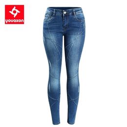 2086 Youaxon Women`s Crossing Line Patchwork Plus Size Brand Mid Low Waist Stretch Skinny Pants Jeans For Women Denim Jean 210809