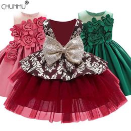 Baby Girl Dress Flower Christening Gown Girls 1st Years Birthday Vestido Lace Trailing Little Tutu 210508