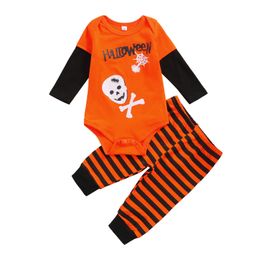 Toddler Baby Boy Girl My 1st Halloween Outfit Long Sleeve Letter Romper Pumpkin Pants 2pcs Fall Clothes Set G1023