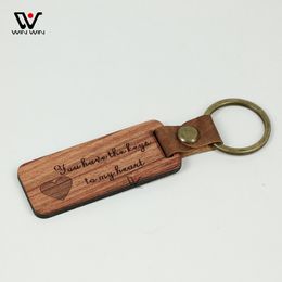 Natural Wood Phone Straps Pendant Personalized PU Leather Keychains Decoration Creative Fashion Key Chain Keyring Gift