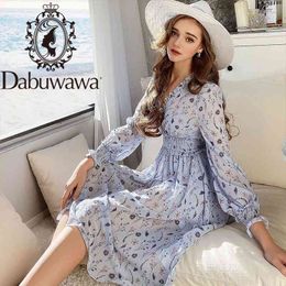 Dabuwawa Boho Floral Print Women Holiday Dress V Neck Lanter Sleeve Long Vestidos Summer Female Bohemian Beach Dress DO1ADR012 210520