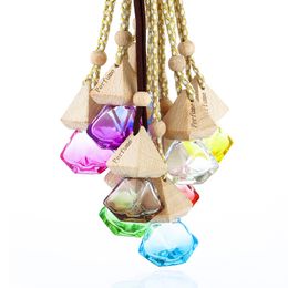 Glass Car Perfume Bottle with Wood Beautiful Cap Empty Refillable Bottles Hanging Cute Air Freshener Carrier Small Gift