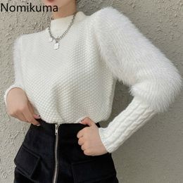 Nomikuma Half Turtleneck Sweater Women Autumn Temperament Short Knitted Pullovers Long Sleeve Elegant Tops Sueter Mujer 210514