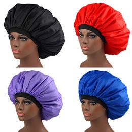 Solid Color Extra Large Double Layer Night Hats Women Lady Satin Sleep Caps Hair Care Bath Headwear Fashion Accessories