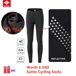 Racing Pants Santic Women MTB Bike With Paded Reflective Sports Windproof Cycling Fleece Thickened Riding Waterproof Trousers