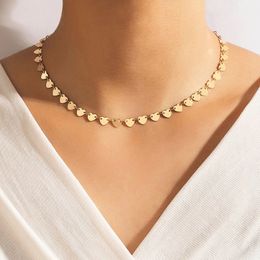 Charms Heart Clavicle Chain Choker Necklace for Women Gold Color Geometric Alloy Metal Cute Party Jewelry Collar