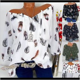 Women'S Blouses Shirts Apparel Women Half Sleeve Feather Print V-Neck Blouse Pullover Tops Shirt Plus Size P Ddjea