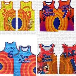 ncaa Movie Space Jam Jersey Tune Squad 6 7 R.RUNNER 1 Bugs ! Taz LeBron 10 23 Lola 2 D.DUCK 22 Bill Murray 1/3 Tweety Jerseys top High quality