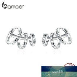 BAMOER Ear Cuff Genuine 925 Sterling Silver Punk Tirple Circle Hoop Earrings for Women Ear Clips Chic Fashion Jewelry BSE085 Factory price expert design Quality