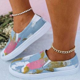 Damen Canvas Flats Low Top Classic Graffiti Round Toe Mode Bequeme weibliche Loafer Slip on Damen Sneakers Schuhe 2021 Y0907