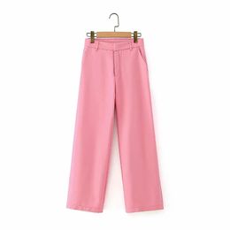 fashion ladies pocket long trousers autumn pink female pants office elegant women casual girls trouses 210430