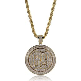 Pendant Necklaces Rotatable 69 & Necklace 18k Gold Plated Lab Diamond Iced Out Chain Bling Fashion Hip Hop Jewelry