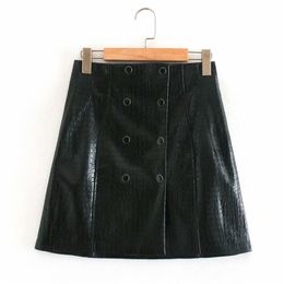 Summer Women PU Casual Skirts Fashion Brand Solid Buttons Mini Female Elegant Street Black Skirt Clothing 210513