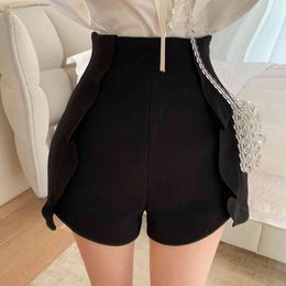 high waist wooden ear A shorts women's spring layering straight wide leg casual pants 210429