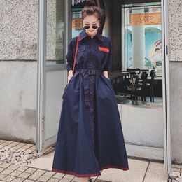[EWQ] Primavera coreano casual colletto rovesciato monopetto manica lunga con lacci abito camicia dritto viola con pannelli 8P080 210423