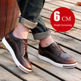 mens elevator casual height increasing genuine leather chaussure homme fashion brogues shoes