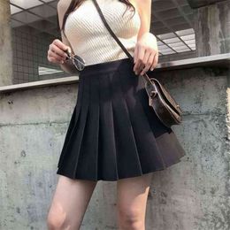 Summer Korean Skirt Pleated School Skirt Shorts High Waist Sexy Mini Japanese Skirt Black White Plus Size 210408