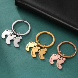Baby Foot Personalized Custom Keychain Name Date Boy Girl Child Family Stainless Steel Kid Pendant Gift For Man Women Jewelry G1019