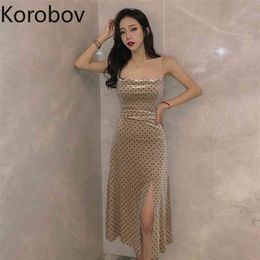 Korobov New Arrival Spaghetti Strap Sexy Polka Dot Women Dress Korean Party Night Slim Female Dresses Fashion Vestidos 210430