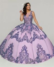 Light Purple Satin Ball Gown Sequined Quinceanera Dresses Custom Made Plus Size Zipper Back Prom Party Gowns For Sweet 16 Girls Vestidos De 15 Aos