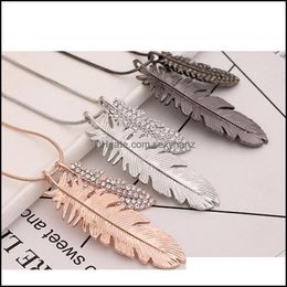 Necklaces & Pendants Luckyaroma High Quality Arrival Black Rose Gold Sier Color Feather Leaf Pendant Necklace For Women Jewelry Gift Drop De