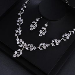Earrings & Necklace High Quality Cubic Zirconia Plated White Gold Adjustable Crystal Set For Women Bride Jewelry Gift