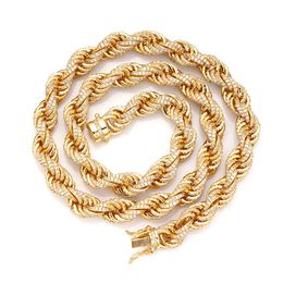 10mm 18-24inch Gold Plated Micro Prong Setting Bling CZ Twisted Rope Chain Necklace for Men Women Punk Jewelry Necklace Chains