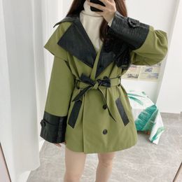 [EWQ] Turn-down Collar Patchwork Plus Size Outerwear Modern Lady Safari Style Double Breasted Ladies Coat Spring Autumn New 210423