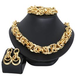 Earrings & Necklace High Quality Punk Multi Layered Gold Chain Choker Set For Women Hip Hop Thick Link Chunky Jewellery