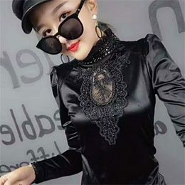 Lace Embroidery Leopard Pullover Tshirt Spring Autumn Women Long Sleeve Bottoming Shirt Clothes High Street T92913 210421