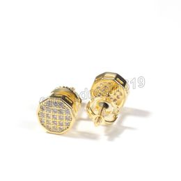 S925 Sterling Silver Stud Hip Hop Micro Paved Cubic Zirconia Bling Ice Out Round Stud Earrings for Women Men