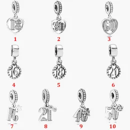 Feiner Schmuck, authentische Perle aus 925er Sterlingsilber, passend für Pandora-Charm-Armbänder, runde Zahl, rosa Herz, Sicherheitskette, Anhänger, DIY-Perlen