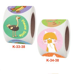 1.5inch 500pcs Colorful Children Cartoon Label Sticker Coated Paper Gift Seal Packing Labels Kids Rolling Packaging Stickers