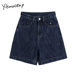 Yitimuceng Vintage Womens Denim Shorts Plus Size Casual Jean Ripped High Waisted Straight Summer Solid Clothes Fashion 210601