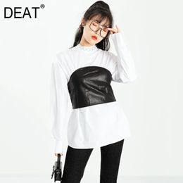 Women Black Girdle Vest Patchwork Shirt Lapel Long Sleeve Loose Fit Fashion Tide Spring Autumn 7D0008 210421