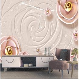 classic painting wallpaper Jade carving rose vine relief 3D background wall mural