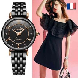 SUNKTA Women Watches Luxury Brand Clock Gift Black Ladies Watch Fashion Dress Wristwatch Waterproof Simple Style Reloj Mujer 210517