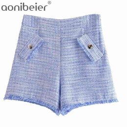 Tweed Blended Textured Shorts Summer Fashion Raw Cut Edge High Waist Women Casual Streetwear Female Bottoms 210604