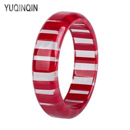 Trendy Fashion Acrylic Cuff Stripe Bracelets Bangles Women Statement Red Resin Vintage Simple Charm Bracelet Girls Jewellery Q0719