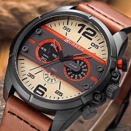 Men Watches CURREN Top Brand Men's Fashion Leather Quartz Watch Male Waterproof Military Sport Clock Relogio Masculino 8259 210517