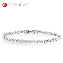 GIGAJEWE 4.3ct 3.0mmX43Pcs D Colour Round Cut Link Chain White Gold Plated 925 Silver Moissanite Tennis Bracelet Woman Girlfriend Gift GMSB-001