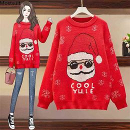 Autumn Winter Women Sweater For Chrismas Ladies Jumper Casual Loose Cartoon Plus Size Long Sleeve Knitted Pullover Tops 210513