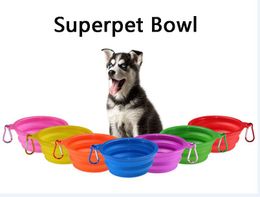 Multicolors Silicone Pet Folding Bowl Retractable Utensils Bowl Puppy Drinking Fountain Portable Outdoor Travel Bowl Carabiner 100pcs