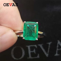 OEVAS Solid 925 Sterling Silver Wedding Rings For Women Sparkling Emerald High Carbon Diamond Engagement Party Fine Jewelry Gift 211217