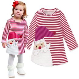 Baby Christmas Costumes Girls Dress Children Dresses Red Striped Santa Girl Clothes Kids Blouse Vestidos Toddler Jumpers Outfits 210413