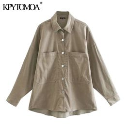 Women Fashion With Pockets Oversized Corduroy Blouses Long Sleeve Button-up Female Shirts Chic Overshirt 210420