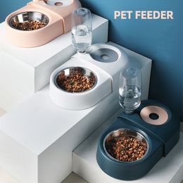 Creative Double Bowl Automatic Water Refill Pet Drinking Large-Capacity Cat Dog Food Bowls Anti-Wet Mouth Cats Drinking Fountain XG0282