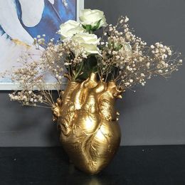 Novelty Anatomical Heart Flower Vase Resin Human Heart Sculpture Flower Pot Desktop Ornament Home Decoration Creative Gifts 210623